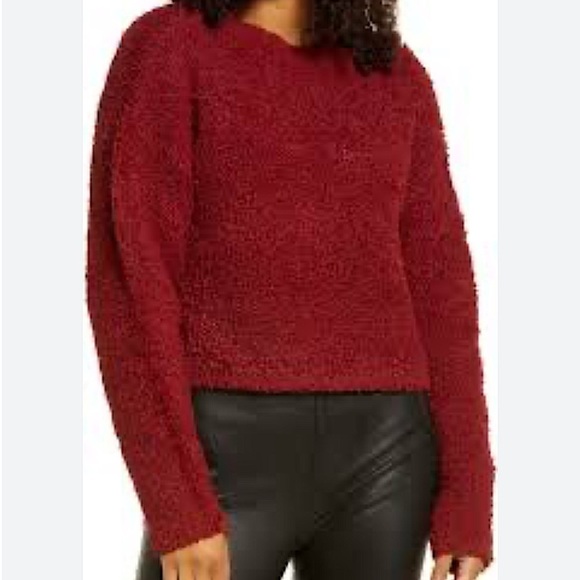 Halogen Crop Bloucle Cozy Sweater Maroon - Picture 5 of 10